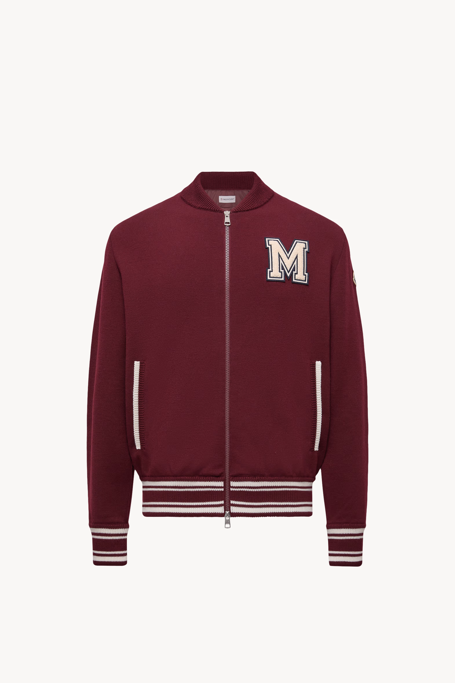 Embroidered Monogram Padded Zip-Up Wool Blend Cardigan Men Burgundy Moncler 2